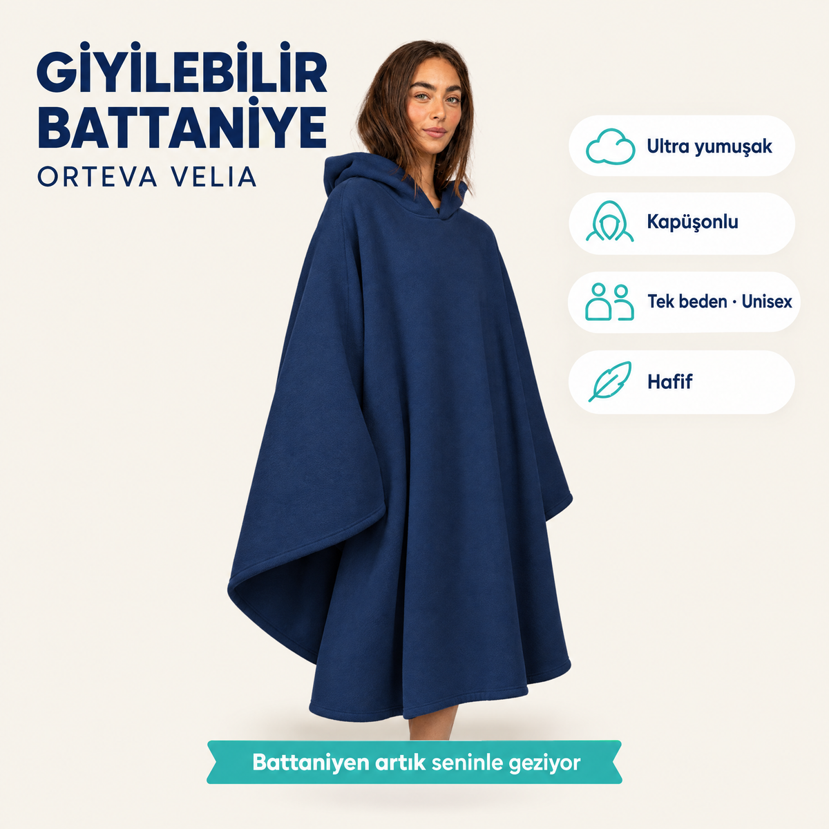 ORTEVA VELIA wearable blanket – soft, hooded, one size